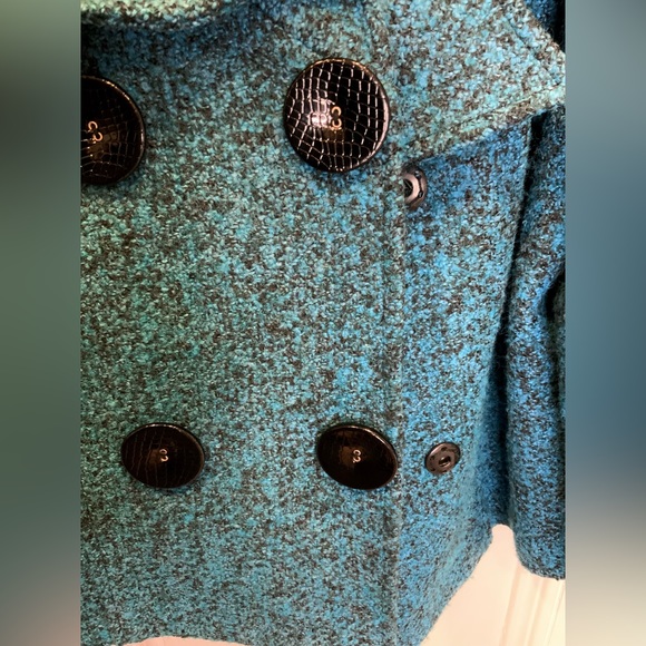 Rare Vintage Joseph Ribkoff Teal Tweed Double Breasted Cropped Jacket - Size 12 - Picture 6 of 7